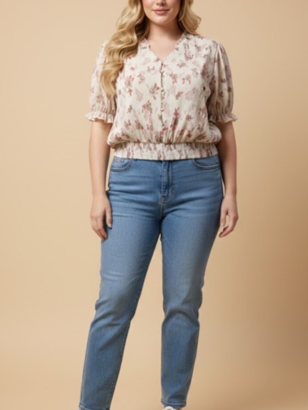 Hayden Cream & Rose Colored Short Sleeve Blouse NWT 1X-3X